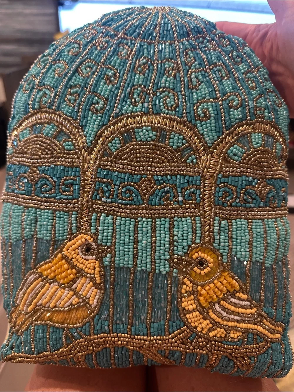Decorative Teal and Gold Beaded Bird Accent Pillow Set - Home Accents 3 pillows